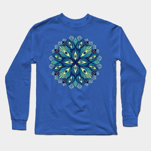 Trippy Eyes: Trippy Blue Spooky Floral Fantasy Long Sleeve T-Shirt by Boriana Giormova